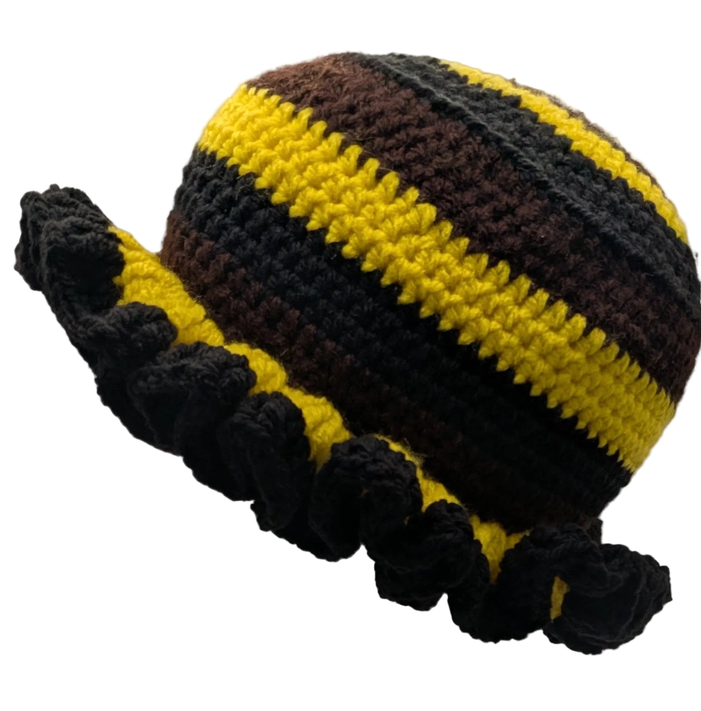 Striped ruffle bucket hat